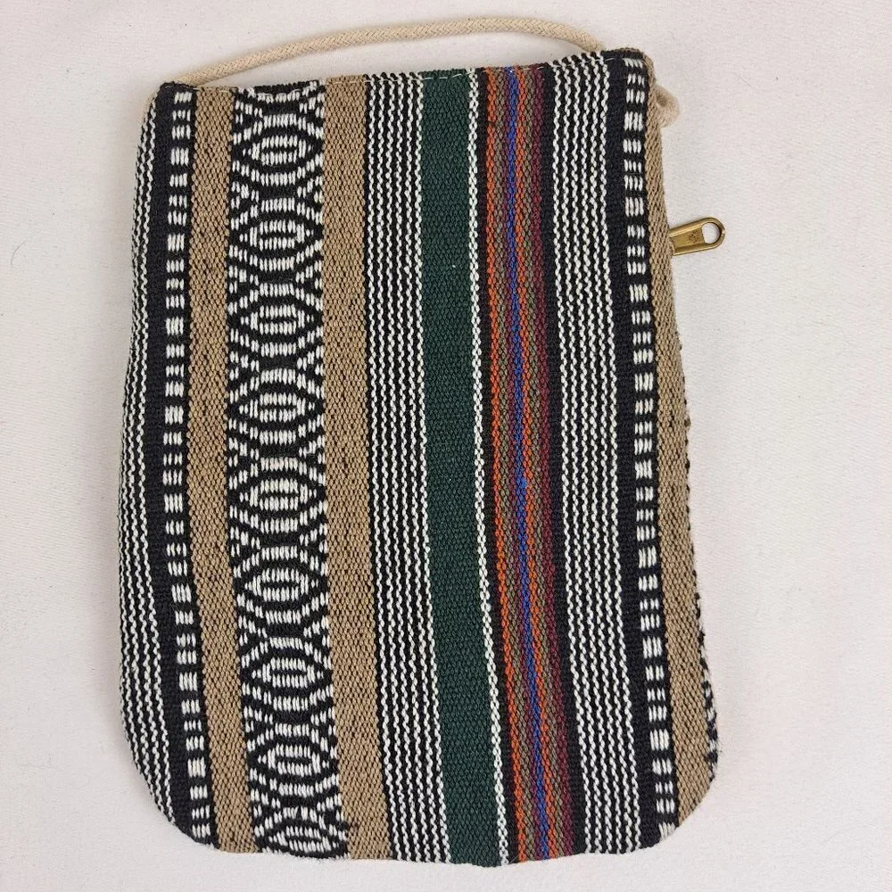 Handmade Pure Hemp Crossbody Bag Multiple Pockets Multi Color Stripes NWOT